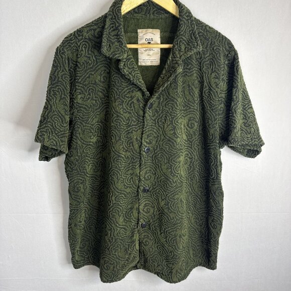 OAS Terry Cloth Button Shirt Green Pattern Men’s XXL Portugal Resortwea - Picture 1 of 5